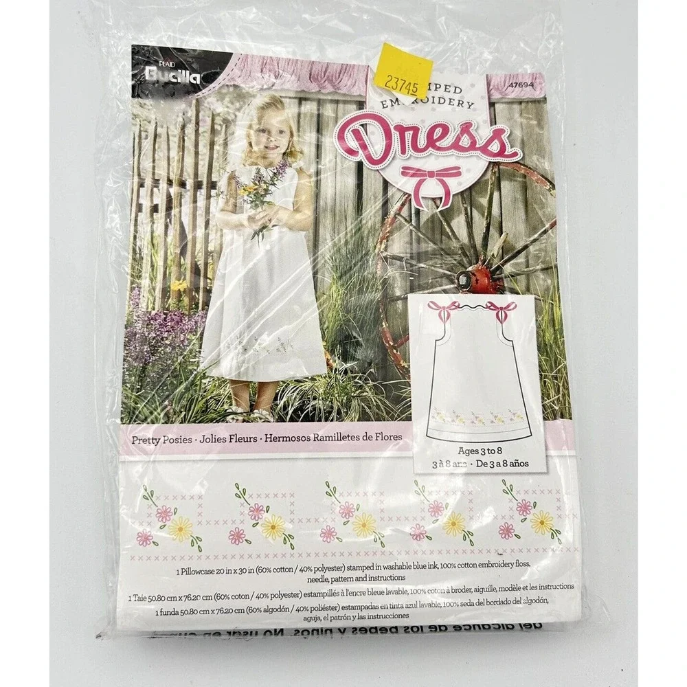 2015 Bucilla Pretty Posies 47694 Stamped‎ Girls Pillowcase Dress Kit Summer Sun
